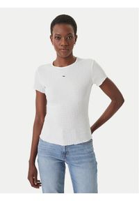 Tommy Jeans T-Shirt Smock Seersucker DW0DW22219 Biały Slim Fit. Kolor: biały. Materiał: syntetyk #1