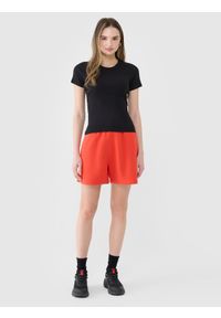 4f - 4F T-shirt slim z prążkowanej dzianiny damski - czarny XL. Okazja: na co dzień. Kolor: czarny. Materiał: prążkowany, dzianina. Długość rękawa: krótki rękaw. Długość: krótkie. Wzór: jednolity, prążki. Styl: casual, klasyczny, sportowy #2