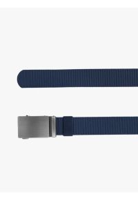 Ryłko - Granatowy pasek męski ze srebrną klamrą. Kolor: niebieski. Materiał: tkanina. Styl: street, elegancki #1