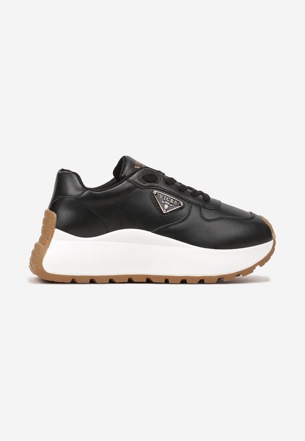 Renee - Czarne Sneakersy Vices na Platformie Ozdobione Metaliczną Aplikacją Nelviera. Okazja: na co dzień. Kolor: czarny. Materiał: jeans. Wzór: aplikacja. Obcas: na platformie