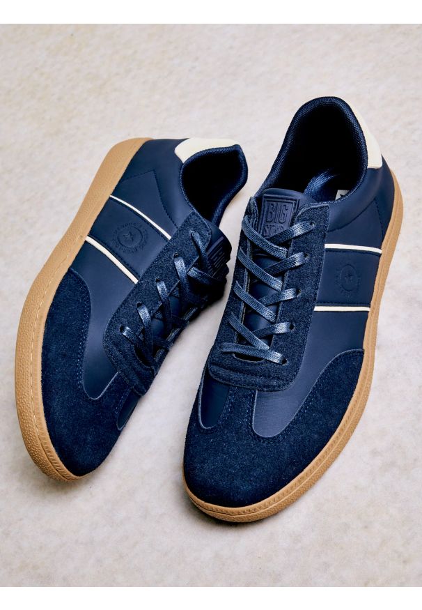 Big-Star - Sneakersy męskie sportowe ze skóry ekologicznej granatowe SS174079 403. Okazja: na co dzień. Nosek buta: okrągły. Kolor: niebieski. Materiał: skóra ekologiczna