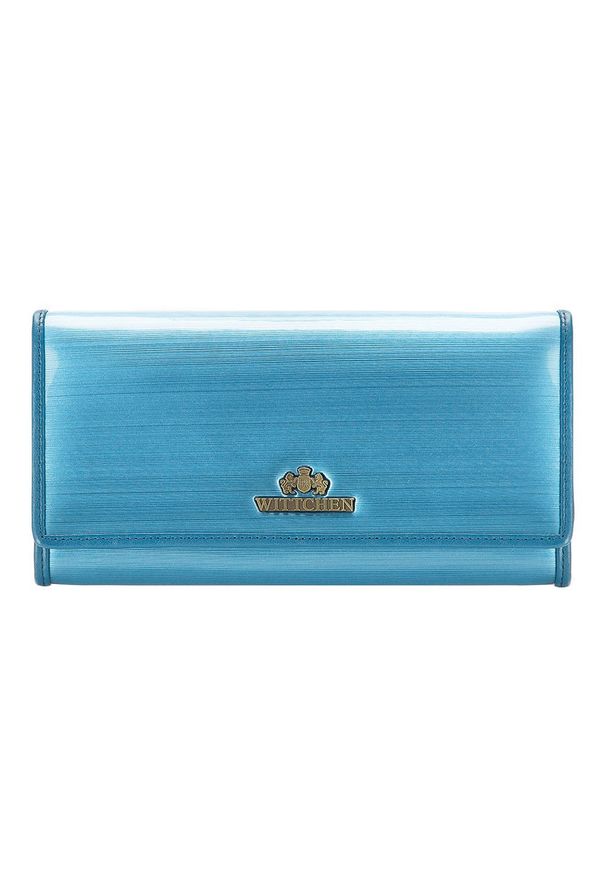 Wittchen - Damski portfel ze skóry lakierowany poziomy. Kolor: niebieski. Materiał: skóra, lakier