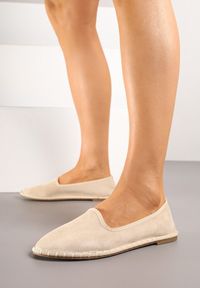 Born2be - Beżowe Espadryle Balerinki z Ozdobnymi Przeszyciami Firavione. Okazja: na co dzień, na imprezę. Kolor: beżowy. Materiał: len. Sezon: lato. Styl: klasyczny, casual