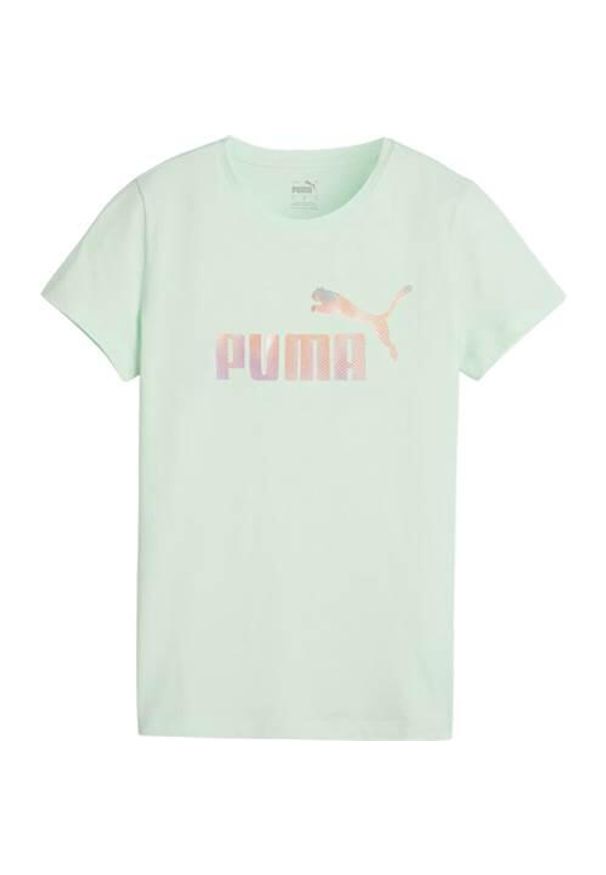 Koszulka sportowa damska Puma Ess+ Summer Daze. Kolor: zielony. Materiał: bawełna. Długość rękawa: krótki rękaw. Długość: krótkie