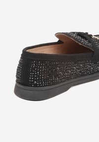 Renee - Czarne Mokasyny z Cyrkoniami i Ozdobami Distantsteam. Okazja: na co dzień. Kolor: czarny. Materiał: jeans. Wzór: aplikacja. Styl: glamour, casual #7