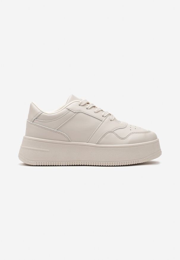 Renee - Beżowe Sneakersy z Cholewką przed Kostkę na Platformie Liciana. Okazja: na co dzień. Wysokość cholewki: przed kostkę. Nosek buta: okrągły. Zapięcie: sznurówki. Kolor: beżowy. Materiał: jeans, skóra. Szerokość cholewki: normalna. Obcas: na platformie