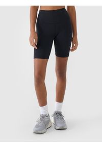 4f - 4F Legginsy kolarki treningowe damskie - czarne XS. Stan: podwyższony. Kolor: czarny. Materiał: dzianina, włókno, syntetyk, materiał, elastan. Długość: krótkie. Wzór: gładki, ze splotem, jednolity. Sport: fitness