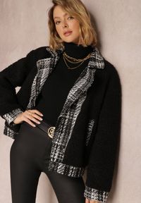 Renee - Czarna Kurtka Oversize z Futerka Baranek Lesova. Okazja: na co dzień. Kolor: czarny. Materiał: futro. Styl: casual, elegancki #4