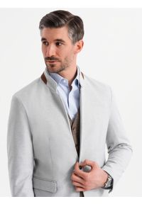 Ombre Clothing - Męska melanżowa marynarka z dodatkiem rayonu ze stójką – szary melanż V4 - Rozmiar: XXL. Okazja: na co dzień. Typ kołnierza: kołnierzyk stójkowy. Kolor: szary. Materiał: tkanina, skóra, zamsz, poliester, materiał. Wzór: melanż. Styl: klasyczny, casual #5