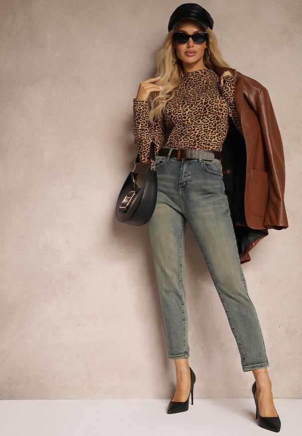 Renee - Jasnoniebieskie Bawełniane Jeansy Skinny High Waist Ozdobione Paskiem Ericia. Okazja: na co dzień. Stan: podwyższony. Kolor: niebieski. Wzór: aplikacja. Styl: klasyczny, casual, elegancki