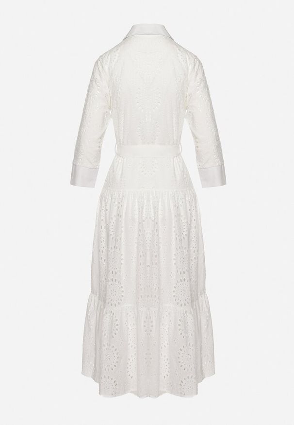 Born2be - Biała Bawełniana Sukienka Ażurowa o Koszulowym Kroju Elowetia. Okazja: na imprezę. Kolor: biały. Materiał: bawełna. Długość rękawa: długi rękaw. Wzór: ażurowy. Typ sukienki: koszulowe. Styl: elegancki, boho