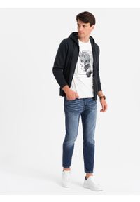 Ombre Clothing - Męska rozpinana dresowa bluza BASIC – czarna V9 OM-SSBZ-0160 - XXL. Okazja: na co dzień. Typ kołnierza: kaptur. Kolor: czarny. Materiał: dresówka. Styl: casual #6