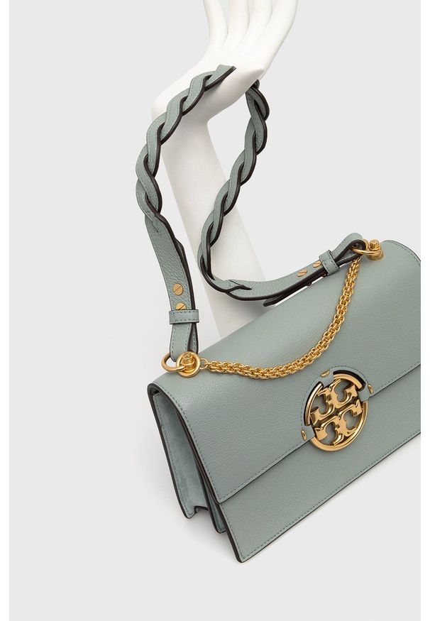Tory Burch torebka skórzana kolor turkusowy. Kolor: turkusowy. Materiał: skórzane