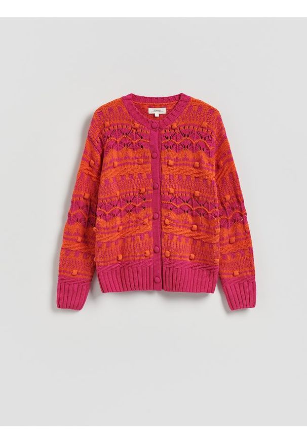 Reserved - Wzorzysty kardigan z bawełną - wielobarwny. Materiał: bawełna