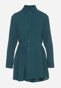 Born2be - Ciemnozielona Asymetryczna Sukienka o Koszulowym Kroju z Gumką w Talii Elodina. Kolor: zielony. Długość rękawa: długi rękaw. Typ sukienki: koszulowe, asymetryczne. Styl: elegancki, sportowy #3