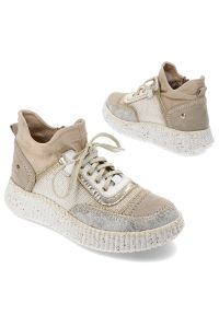 Beżowe Sneakersy Maciejka Eleganckie Sportowe Obuwie Damskie. Okazja: na co dzień. Zapięcie: sznurówki. Kolor: beżowy. Materiał: skóra. Szerokość cholewki: normalna #7