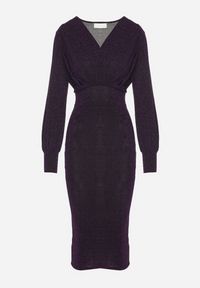 Born2be - Fioletowa Dopasowana Sukienka z Kopertowym Dekoltem i Bufiastymi Rękawami Ulonissa. Okazja: na imprezę. Typ kołnierza: dekolt w kształcie V. Kolor: fioletowy. Typ sukienki: kopertowe. Styl: klasyczny #1