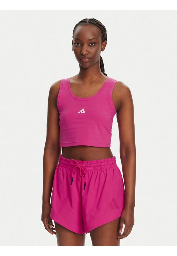 Adidas - adidas Top Essentials Small Logo JP4792 Różowy Slim Fit. Kolor: różowy. Materiał: bawełna