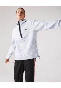 Lacoste - LACOSTE - Sportowa bluza z w kratkę. Typ kołnierza: kaptur. Kolor: biały. Materiał: bawełna, dzianina, dresówka. Wzór: kratka. Styl: sportowy #2