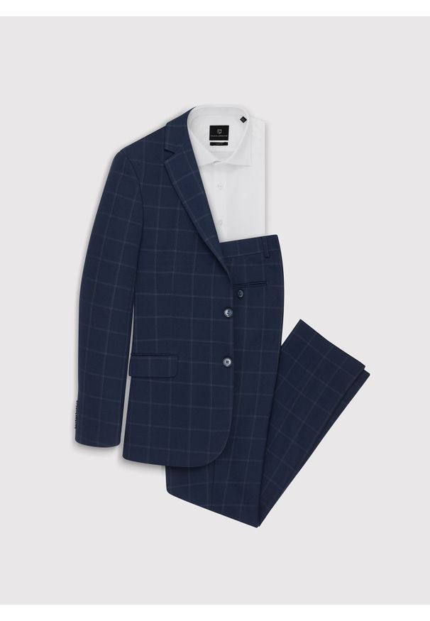 Pako Lorente - PAKO LORENTE – Granatowe spodnie garniturowe w kratę. Kolor: niebieski. Styl: elegancki