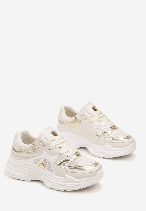Born2be - Beżowe Sneakersy z Siateczką i Ozdobnymi Wstawkami Nilveri. Kolor: beżowy
