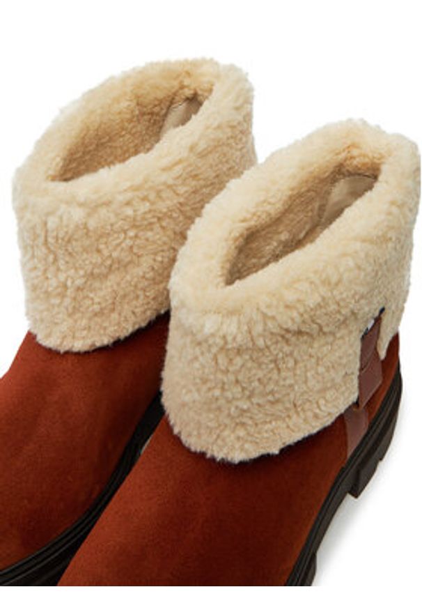 TOMMY HILFIGER - Tommy Hilfiger Botki Faux Fur Suede Roll-Down Boot FW0FW08158 Brązowy. Kolor: brązowy. Materiał: zamsz, skóra
