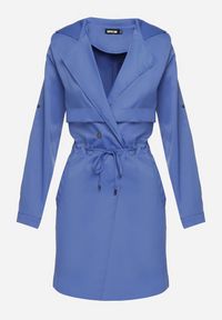 Born2be - Granatowa Kurtka Parka z Klasycznym Kołnierzem Ściągana w Pasie Troczkiem Revapia. Okazja: na spacer, na randkę, do pracy. Kolor: niebieski. Styl: klasyczny #2