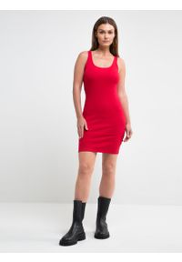 Big-Star - Sukienka damska w prążki czerwona Majasa 603. Kolor: czerwony. Długość rękawa: na ramiączkach. Wzór: prążki #1
