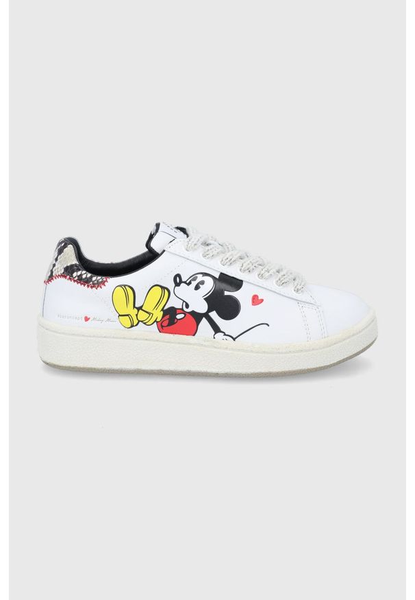 MOA Concept - Buty skórzane x Disney. Zapięcie: sznurówki. Kolor: biały. Materiał: skóra. Wzór: motyw z bajki