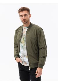 Ombre Clothing - Kurtka męska bomberka - oliwkowy V2 - Rozmiar: S. Kolor: oliwkowy. Materiał: poliester