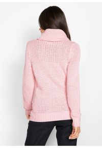 Sweter z golfem z troczkami bonprix pastelowy jasnoróżowy. Typ kołnierza: golf. Kolor: różowy. Materiał: skóra. Wzór: aplikacja #3
