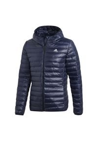 Adidas - Varilite Hooded Down Jacket. Kolor: niebieski. Materiał: puch. Sport: turystyka piesza