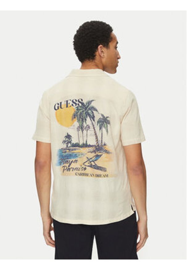 Guess Koszula F5GH03 WH431 Beżowy Regular Fit. Kolor: beżowy. Materiał: bawełna
