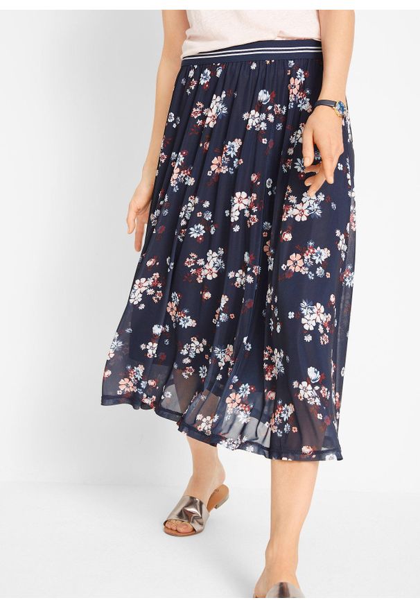 bonprix - Spódnica siatkowa midi z elastycznym pasem. Kolor: niebieski