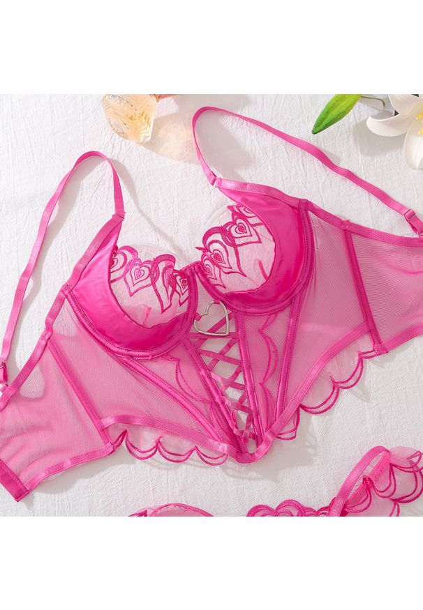 Intica - Koronkowa bielizna z haftem i falbankami na specjalne okazje Ardelle. Kolor: różowy. Materiał: koronka. Wzór: haft