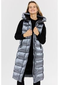Hetrego - HETREGO Srebrny damski płaszcz puchowy z odpinanymi rękawami Summer, Rozmiar 38 EU - 42 IT. Kolor: srebrny. Materiał: puch #5