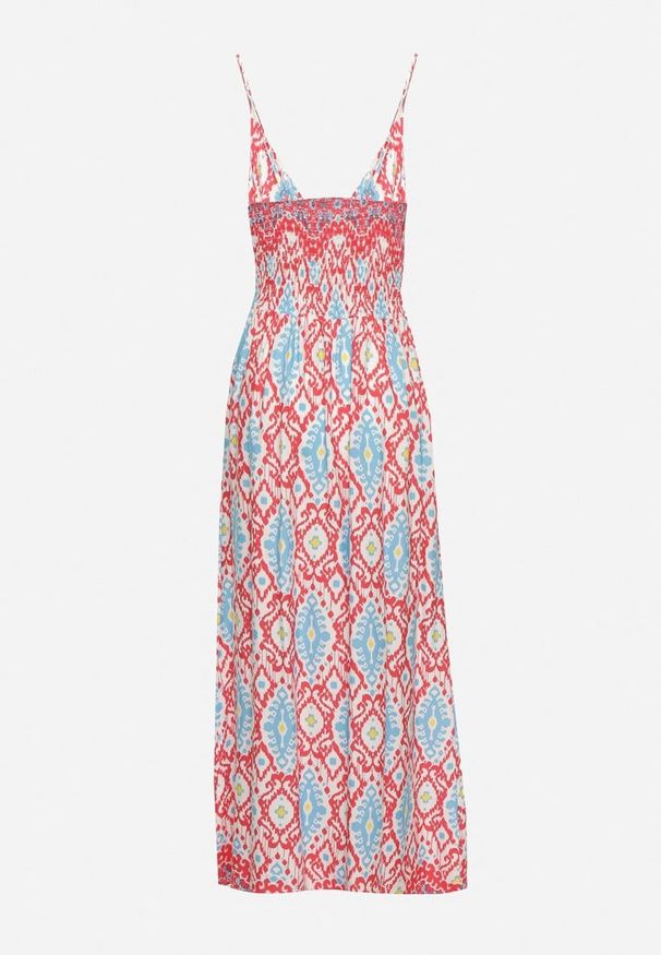 Born2be - Czerwona Taliowana Sukienka z Wiskozy na Regulowanych Ramiączkach z Gumką w Pasie Zenadea. Okazja: na co dzień. Kolor: czerwony. Materiał: wiskoza. Długość rękawa: na ramiączkach. Sezon: lato. Styl: wizytowy, casual