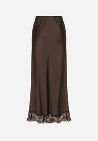 Born2be - Brązowa Satynowa Spódnica z Wiskozy Ozdobiona Koronką Fedare. Okazja: na co dzień. Kolor: brązowy. Materiał: wiskoza, satyna, koronka. Wzór: aplikacja, koronka. Styl: klasyczny, casual, elegancki #6