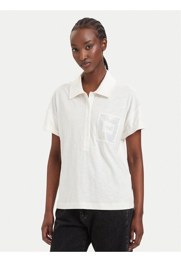 Liu Jo Sport Polo TA6159 JS870 Kremowy Regular Fit. Typ kołnierza: polo. Kolor: kremowy. Materiał: bawełna. Styl: sportowy