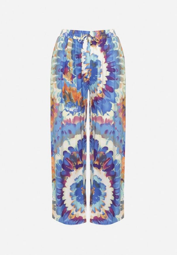 Born2be - Niebieskie Szerokie Spodnie z Wiskozą i Wysokim Stanem ze Wzorem Tie-Dye i Gumką w Pasie Halflea. Stan: podwyższony. Kolor: niebieski. Materiał: wiskoza. Styl: klasyczny