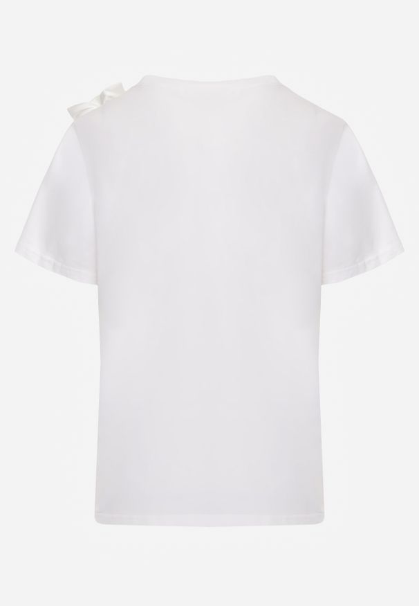 Renee - Biały Bawełniany T-shirt o Klasycznym Kroju z Kwiatowymi Aplikacjami 3D Morgane. Okazja: do pracy. Kolor: biały. Materiał: bawełna. Wzór: aplikacja, kwiaty. Styl: klasyczny