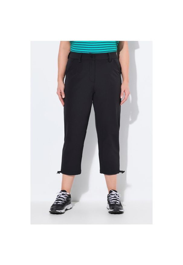 ULLA POPKEN - Damskie spodnie 3/4 softshell super cienkie regulowany dół. Kolekcja: plus size. Kolor: czarny. Materiał: elastan, poliester, materiał. Sport: turystyka piesza