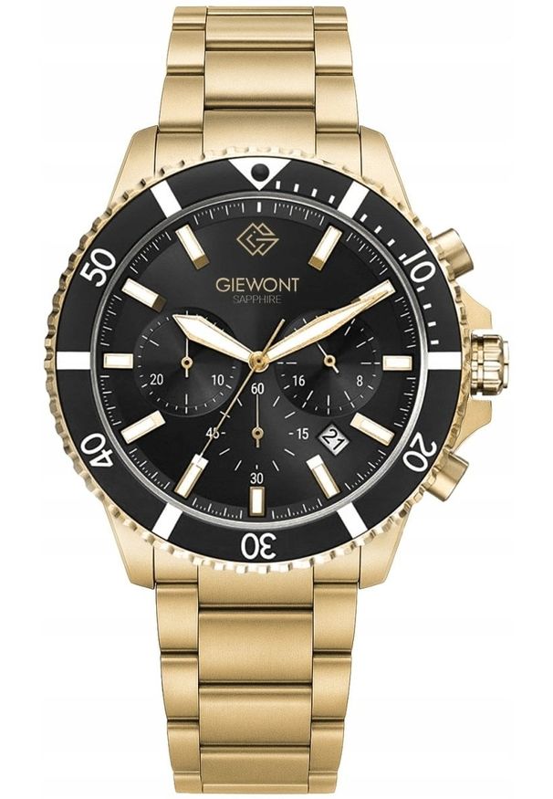 Zegarek Giewont Zegarek Męski Chronograph Sapphire Złoto Czarny GW3970-B7. Kolor: złoty, wielokolorowy, czarny