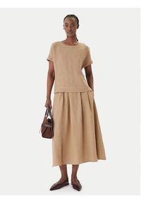 Marella T-Shirt Geyser 2615111132 Brązowy Regular Fit. Kolor: brązowy. Materiał: len #3