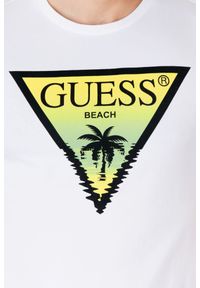 Guess - GUESS Biały t-shirt męski z logo z palmą, Rozmiar XL. Kolor: biały. Wzór: nadruk #4