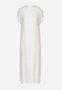 Born2be - Biała Sukienka Pudełkowa Ozdobiona Wiązaniem Napelira. Okazja: na co dzień. Kolor: biały. Materiał: jeans. Wzór: aplikacja. Styl: klasyczny, casual, elegancki #2