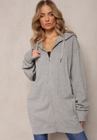 Renee - Szara Bluza Oversize z Kapturem i Zapięciem na Suwak Bilende. Okazja: na co dzień. Typ kołnierza: kaptur. Kolor: szary. Materiał: jeans. Długość rękawa: długi rękaw. Długość: długie. Styl: casual #4