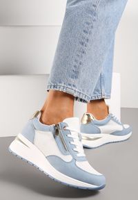 Renee - Niebieskie Sneakersy na Koturnie Ozdobione Krótkim Suwakiem Yurgia. Kolor: niebieski. Wzór: aplikacja. Obcas: na koturnie #1