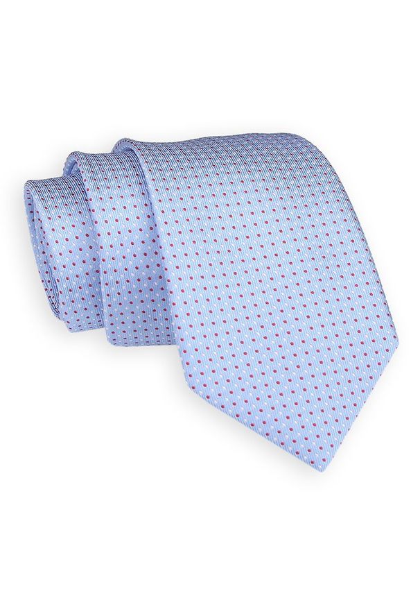 Błękitny Elegancki Krawat -Angelo di Monti- 7 cm, Męski, w Drobne Kropki, Groszki. Kolor: niebieski. Wzór: grochy. Styl: elegancki