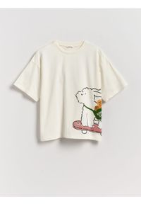 Reserved - T-shirt z nadrukiem - kremowy. Kolor: kremowy. Materiał: bawełna. Wzór: nadruk